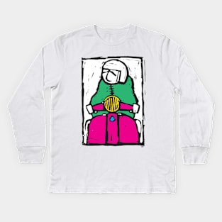 Retro Scooter, Classic Scooter, Scooterist, Scootering, Scooter Rider, Mod Art Kids Long Sleeve T-Shirt